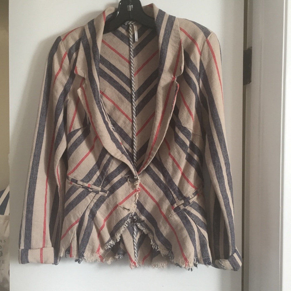 Free People Striped Linen Peplum Jacket
